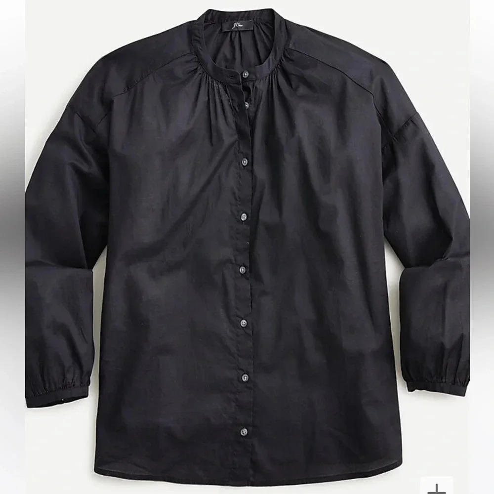 J Crew Cotton-voile button-front top Size XSmall Classic Black minimalist‎ AY682